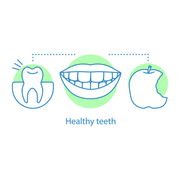 Healthy teeth icon Healthy teeth concept icon. Vector idea thin line illustration. Oral health apple with bite out of it stock illustrations