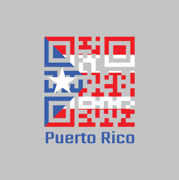 QR code set the color of Puerto Rico flag, horizontal white and red bands with isosceles triangle based on the hoist side and white star. QR code set the color of Puerto Rico flag, horizontal white and red bands with isosceles triangle based on the hoist side and white star, concept of sale or business. isosceles triangle stock illustrations