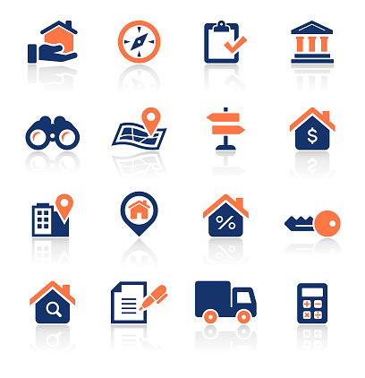 An illustration of real estate two color icons set for your web page, presentation, apps and design products. Vector format can be fully scalable & editable.