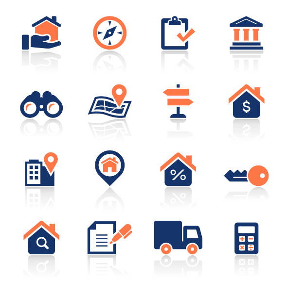 Real Estate Two Color Icons Set An illustration of real estate two color icons set for your web page, presentation, apps and design products. Vector format can be fully scalable & editable. real estate icons stock illustrations