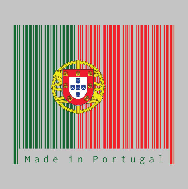 illustrations, cliparts, dessins animés et icônes de code à barres définie la couleur du portugal. drapeau, 2:3 rayé verticalement bicolor vert et rouge, avec armoiries du portugal centré au-dessus de la limite de la couleur. - portuguese culture portugal flag coat of arms