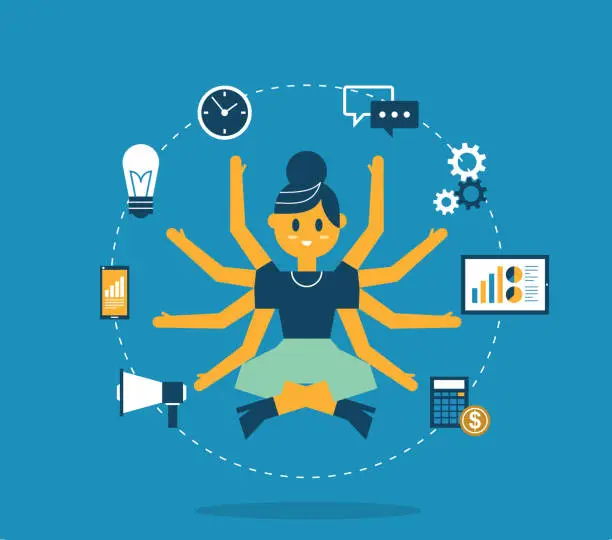 Vector illustration of Multitasking - Businesswoman