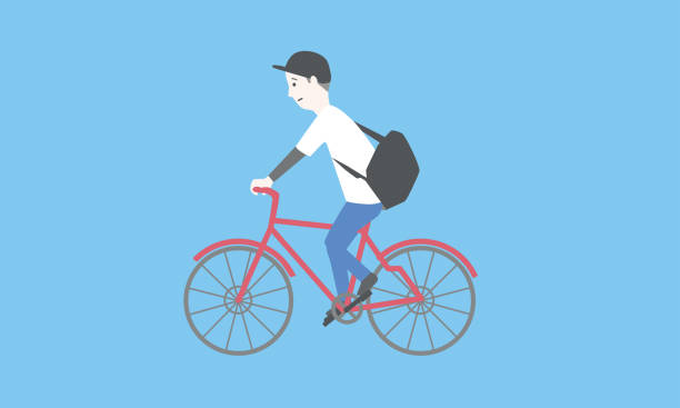 Illustration of a man cycling cycling,man,relax,run,bicycle,massenger 運動する stock illustrations