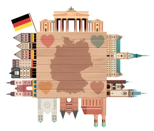 Vector illustration of Germany Travel, wood board