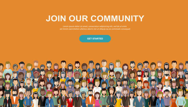 Join our community. Crowd of united people as a business or creative community standing together. Flat concept vector website template and landing page design for invitation to summit or conference Join our community. Crowd of united people as a business or creative community standing together. Flat concept vector website template and landing page design for invitation to summit or conference government illustrations stock illustrations
