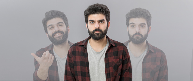 Multiple image of handsome young man.