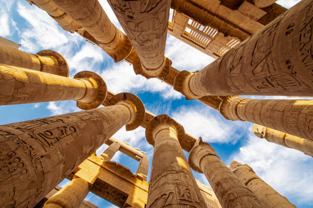 Karnak Hypostyle hall columns in the Temple at Luxor Thebes stock photo