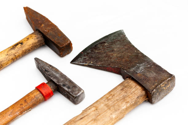 istock Set of vintage hand construction tools on a white wooden background . 1094960618
