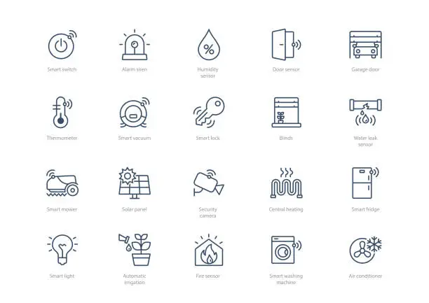 Vector illustration of Set of stroke smart home icons