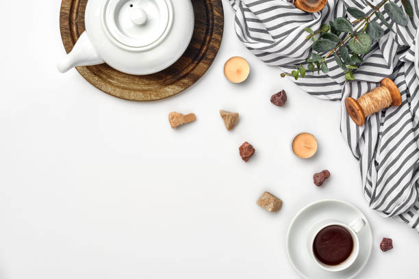 istock Opened diary with pen on the table near hot cup of black tea 1094974384