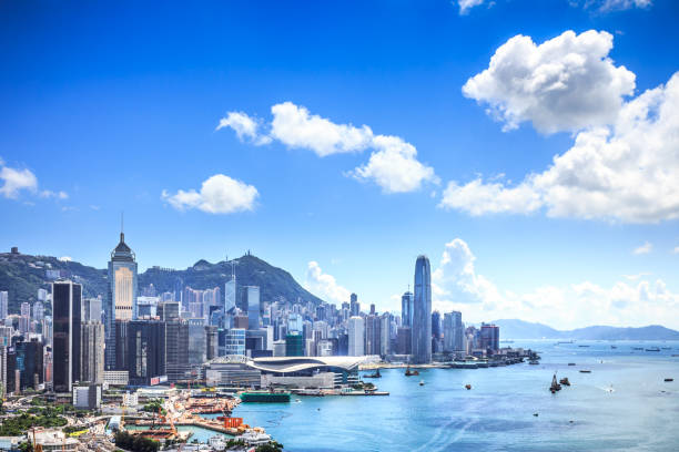 View of the Hong Kong skyline. Built Structure, Exhibition, Famous Place, Urban Skyline, Victoria harbour victoria harbour stock pictures, royalty-free photos & images