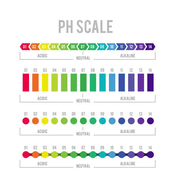 Vector illustration of pH meter for measuring acid alkaline balance. Vector infographics in the circle form with pH scale