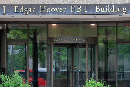 WASHINGTON DC, USA - MAY 16 2018 - Edgar Hoover FBI building It is the headquarters of the Federal Bureau of Investigation since 1963