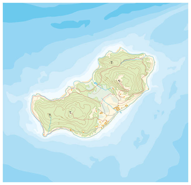 abstract island map pattern with topographic heights and deep lines abstract island map pattern with topographic heights and deep lines island stock illustrations