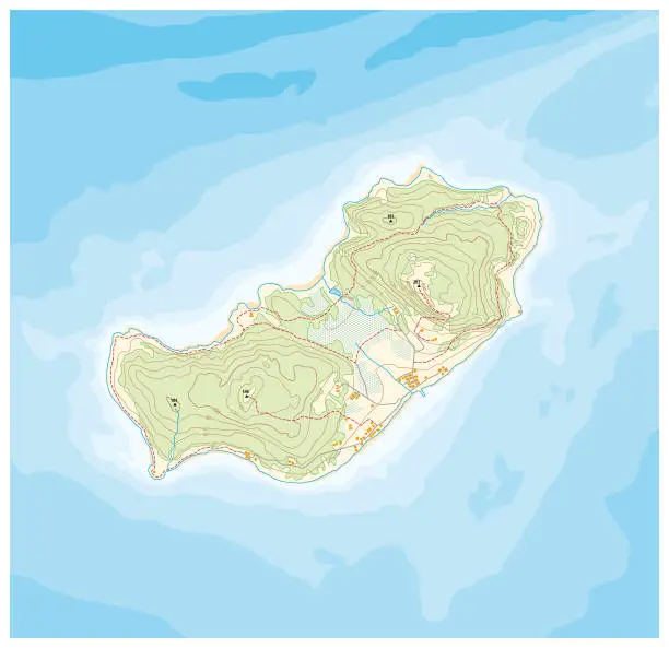 Vector illustration of abstract island map pattern with topographic heights and deep lines