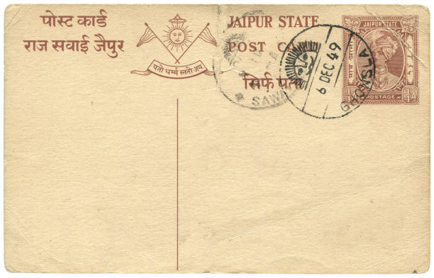 vintage pocztówka wysłana z ghonsla, indie, wielka brytania na początku 1949 roku, bardzo dobre tło dla każdego wykorzystania historycznej komunikacji pocztówki. - 3109 zdjęcia i obrazy z banku zdjęć