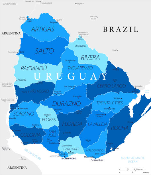 03 - Uruguay - Blue Spot 10 Map of Uruguay - Vector illustration mercedes argentina stock illustrations