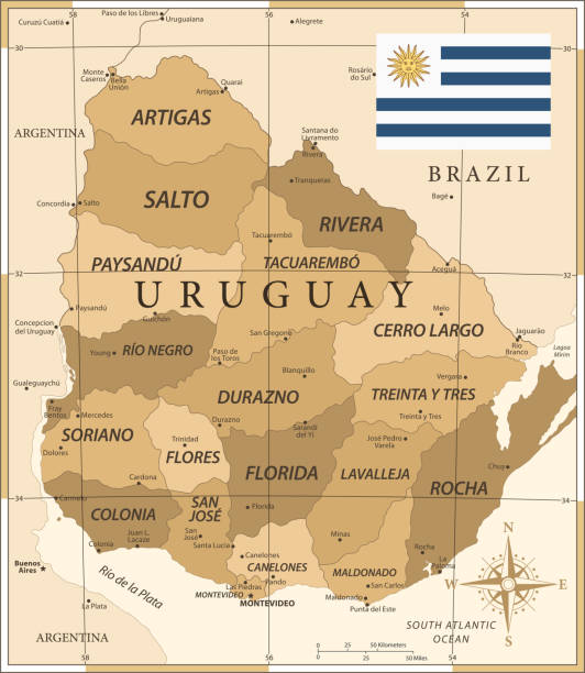 25 -Uruguay - Vintage Golden 10 Map of Uruguay - Vintage Vector illustration mercedes argentina stock illustrations