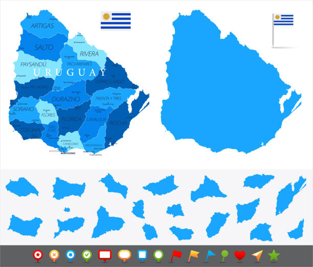 ilustraciones, imágenes clip art, dibujos animados e iconos de stock de mapa de uruguay - infografía vectorial - mercedes uruguay