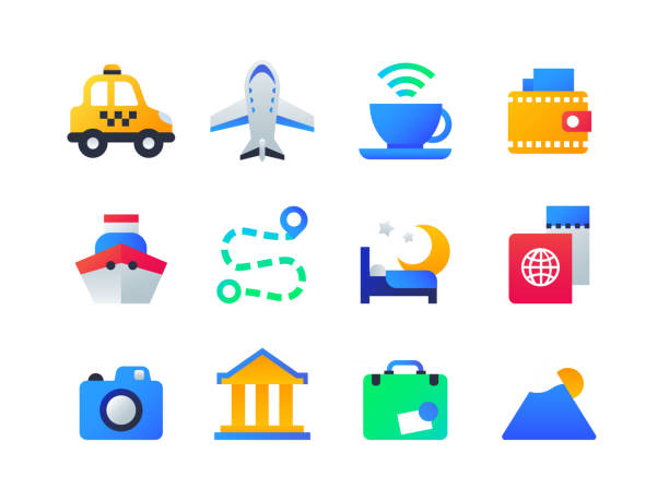 Travel and holiday - set of flat design style icons vector art illustration