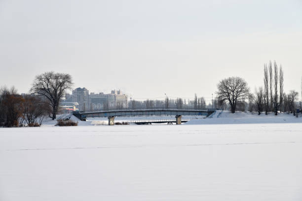 Voronezh, Russia - January 06, 2019: View from river Voronezh on the city at winter morning. Russia