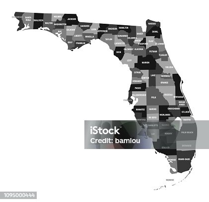 istock Detailed Map of Florida State with County Divisions 1095000444