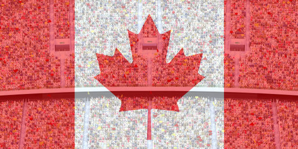 espectadores en la bandera del color del estadio canadá - canadian football fotografías e imágenes de stock