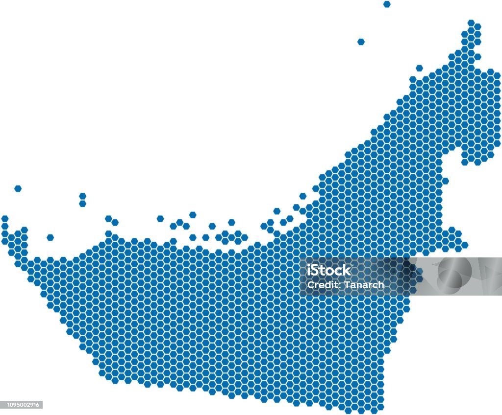 Uae Polygon Blue Hexagon Shape United Arab Emirate On White Background Vector ...