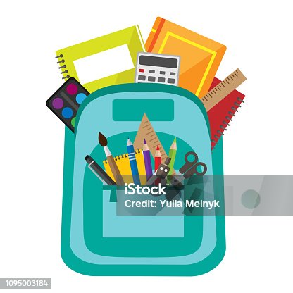 istock Vector bag with school stationery 1095003184