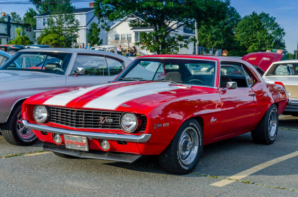 1969 Chevrolet Camaro Z/28 Dartmouth, Nova Scotia, Canada - August 3, 2017: 1969 Chevy Camaro Z/28 on display at summer weekly A&W Cruise-in, Woodside Ferry parking lot, Dartmouth, Nova Scotia 1969 stock pictures, royalty-free photos & images
