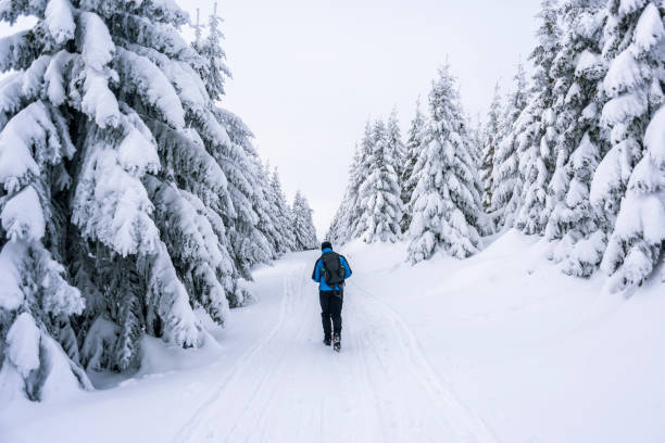 istock Young man hiking in winter 1095011870