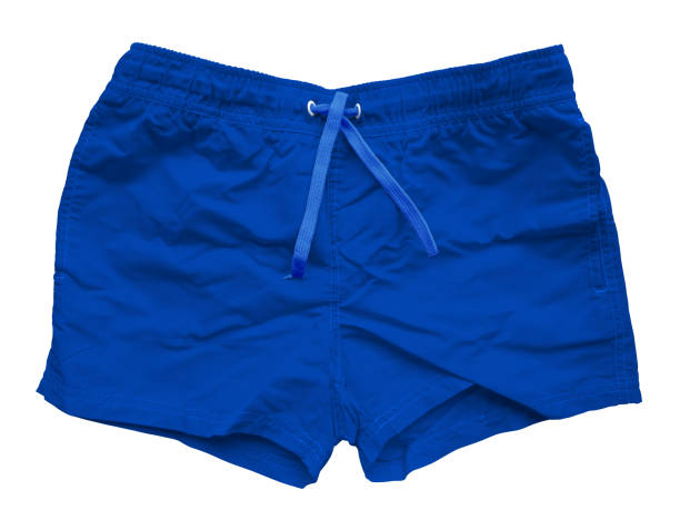 pantaloncini sportivi blu isolati - swimming trunks immagine foto e immagini stock