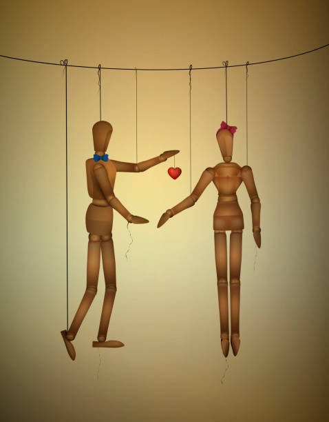 koncepcja dwóch kochanków, romantyczne walentynkowe marionetki, bądź moim walentynkowym pomysłem na zawsze, wektorem - heart shape line art valentines day love stock illustrations