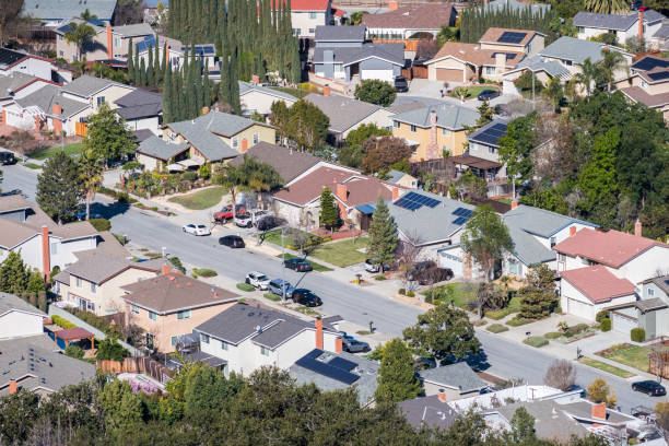 luftaufnahme des wohnviertels in san jose, südlich der bucht von san francisco, kalifornien - süd kalifornien stock-fotos und bilder