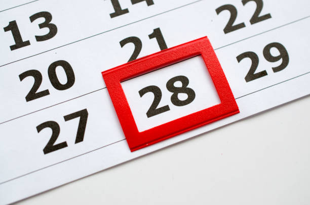 White Paper Calendar With The Number 28 In The Red Box Stock Photo -  Download Image Now - iStock