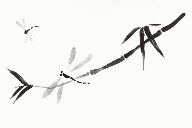 istock dragonflies and reed are hand drawn on paper 1095043514