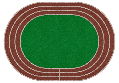 Stadium field, arena, run track, green ground, isolated. Top view