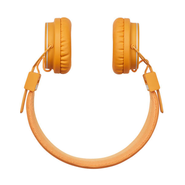 smiley auriculares de forma - orange white audio fotografías e imágenes de stock