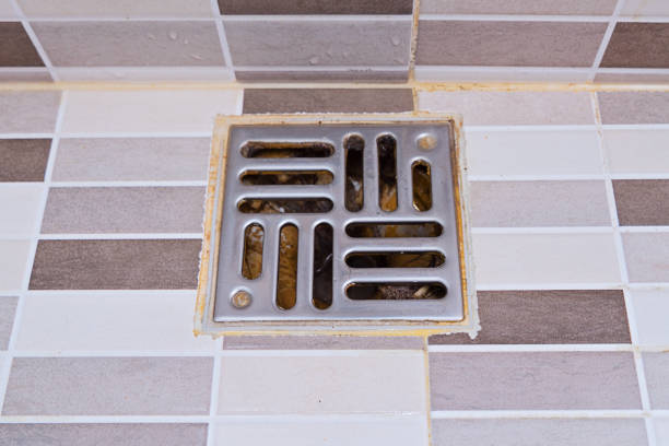 istock Dirty stainless steel shower drain in modern style 1095049908