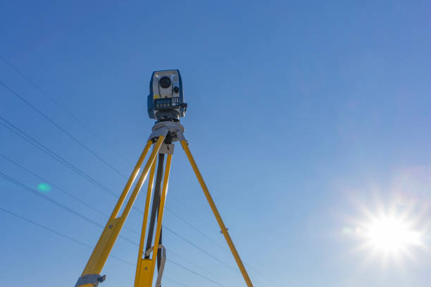 istock Topographic surveying equipment on a tripod 1095062392