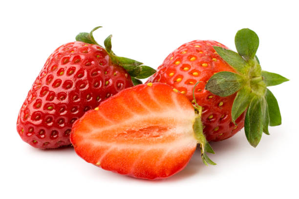 istock Ripe strawberry and half, isolated. 1095062896