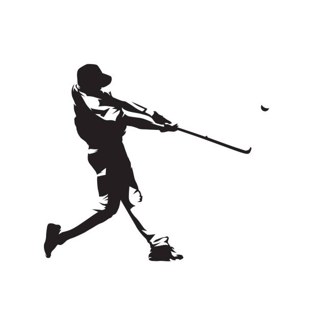 ilustrações de stock, clip art, desenhos animados e ícones de baseball player hitting ball, batter,  isolated vector silhouette - silhouette running cap hat