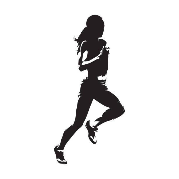 бегущая женщина, изолированный векторный силуэт. беги, здоровый образ жизни - female silhouette beautiful professional sport stock illustrations