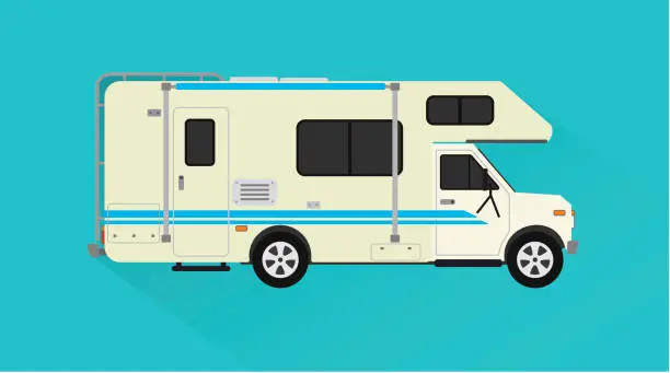 Vector illustration of Camper, trailer car design flat style