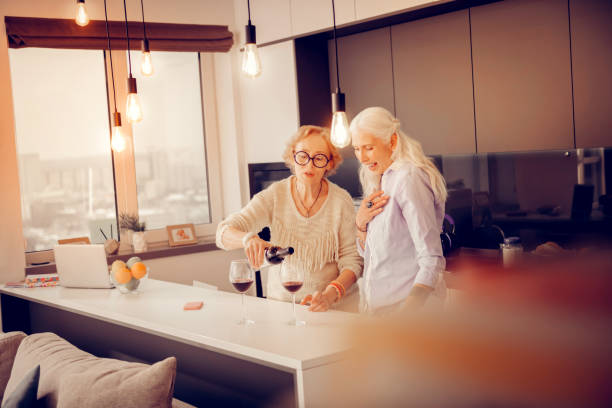 istock Nice aged sisters having a wine party 1095066554