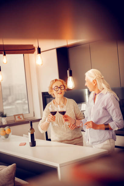 istock Delighted senior women cheering with wine glasses 1095066568