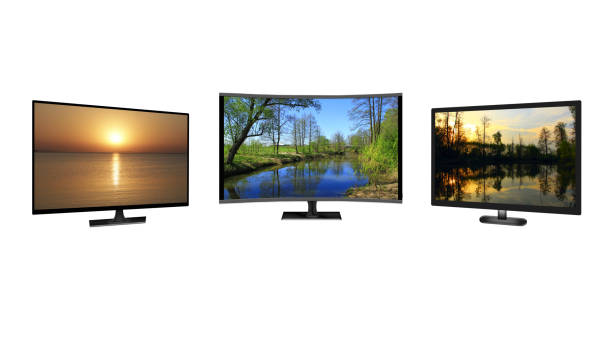 istock Television monitors isolated on white background. Flat high definition TV 1095069420