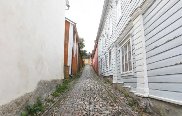 Cobbled street in old town of Porvoo, Finland