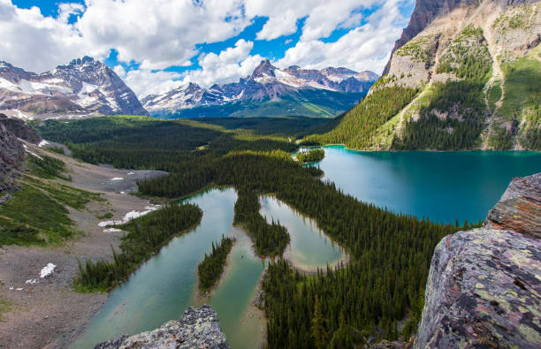 istock Opabin lake beautiful hiking trail in cloudy day in Spring, Yoho, Canada. 1095078086