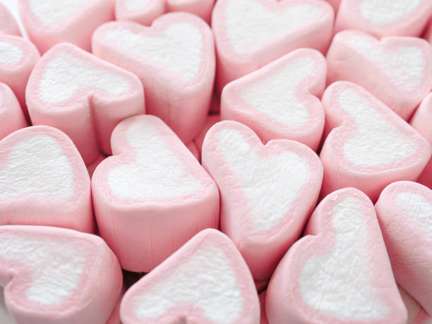 Pink Marshmallow Close Up Background Many Hearts Marshmallows Closeup  Sweets In The Form Of Hearts Of Marshmallow Valentines Day Gift Stock Photo  - Download Image Now - iStock